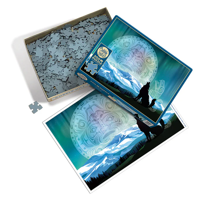 Puzzle box with pieces and poster