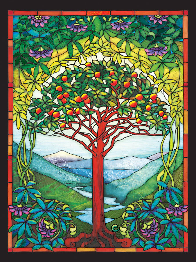 image of faux stained glass design of the Tree of Life by Louis Comfort Tiffany