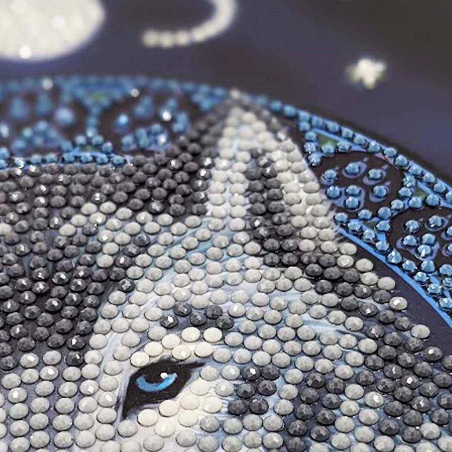Closeup of crystal art wolf face