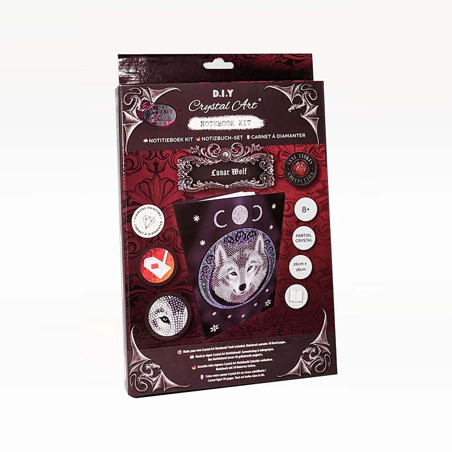 Crystal art lunar wolf notebook craft kit, art by Anne Stokes