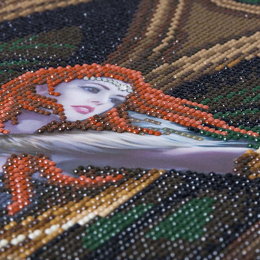 Closeup of redhead woman and crystals