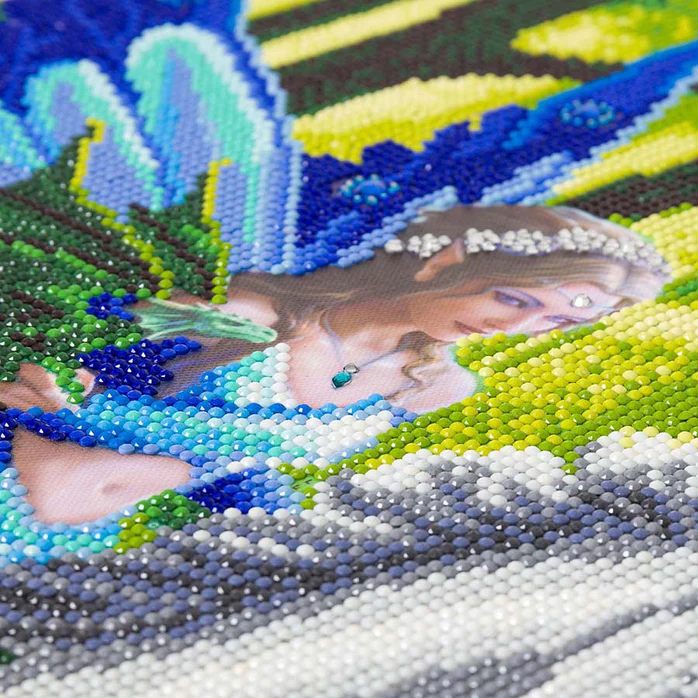 Closeup of crystal art kit with fairy, dragon, unicorn