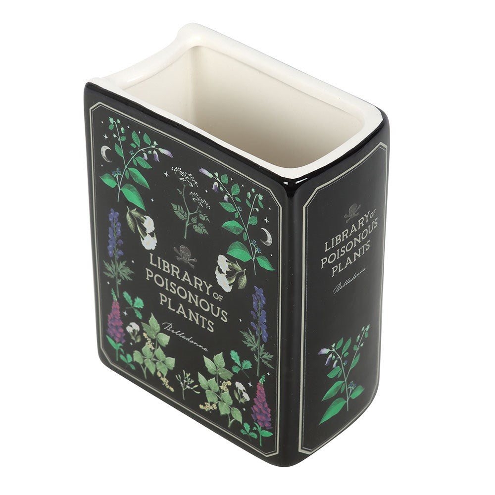 Book shaped ceramic vase with 'Library of Poisonous Plants' floral design
