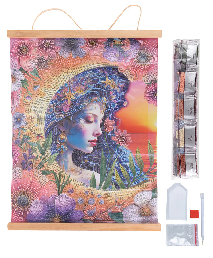 Contents of Luna Goddess crystal art scroll kit