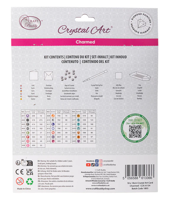 Back of the box for Charmed Unicorn crystal art card kit