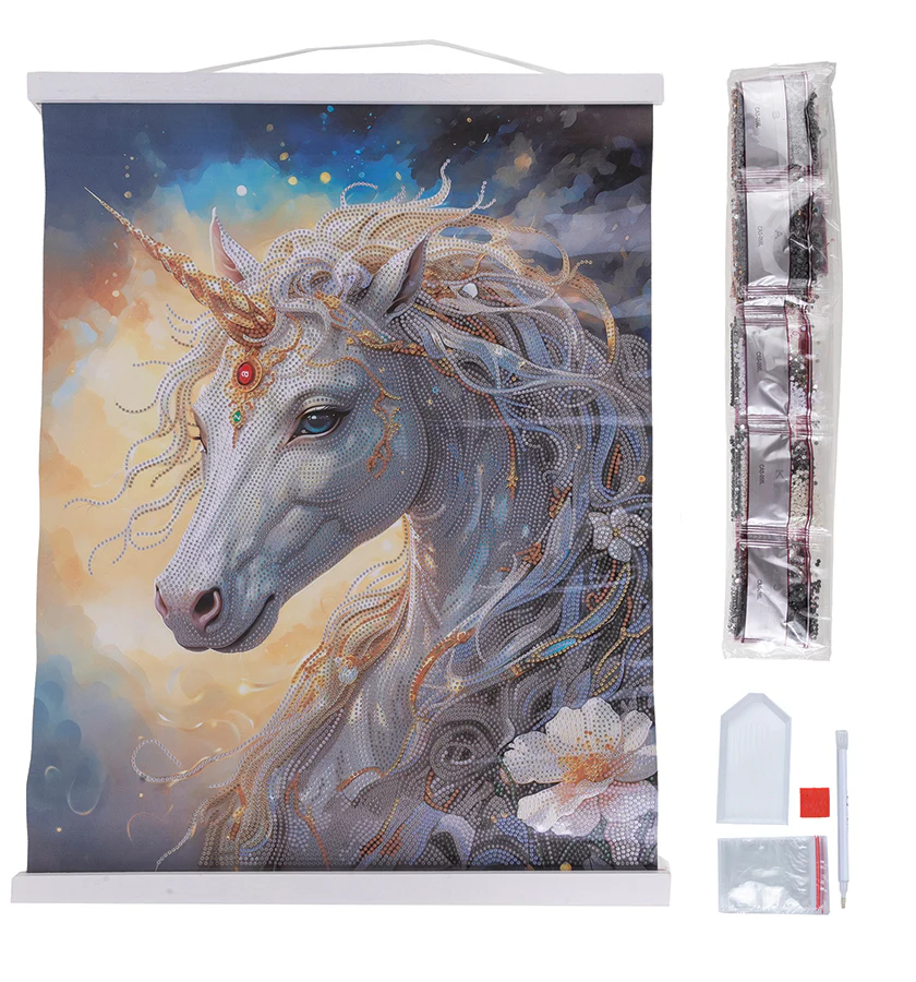Crystal art kit contents for Cosmic Unicorn