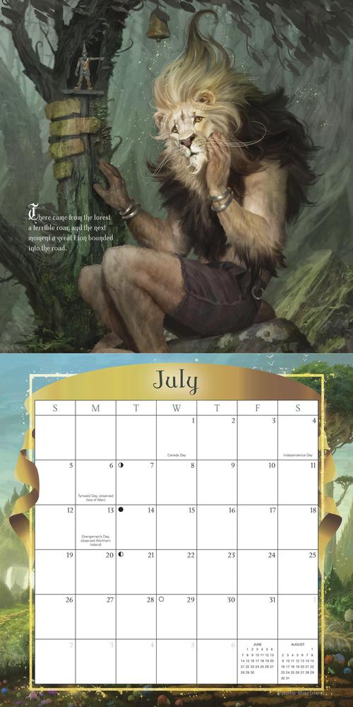 2026 Wizard of Oz calendar by Paolo Barbieri, July page with lion