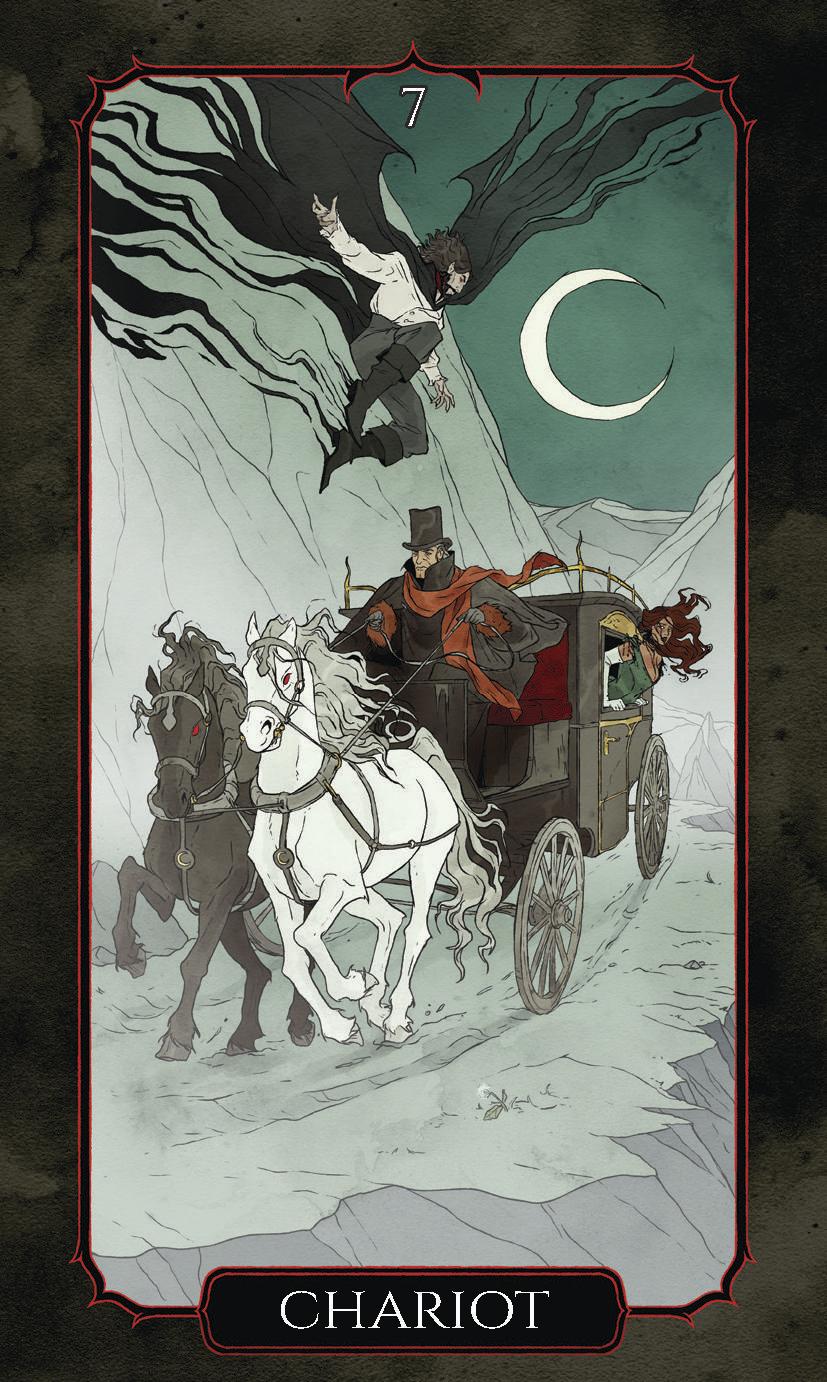 The Vampire's Tale Tarot deck - Chariot card with horses and carriage and vampire