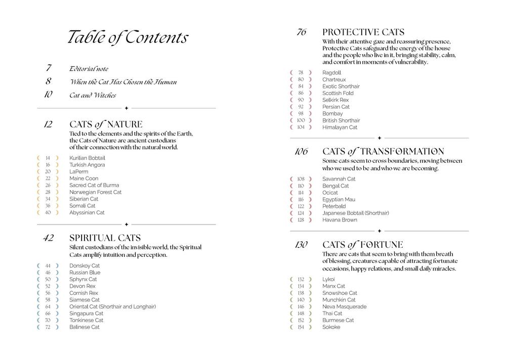 Table of contents for Mystical Guide to Cats book