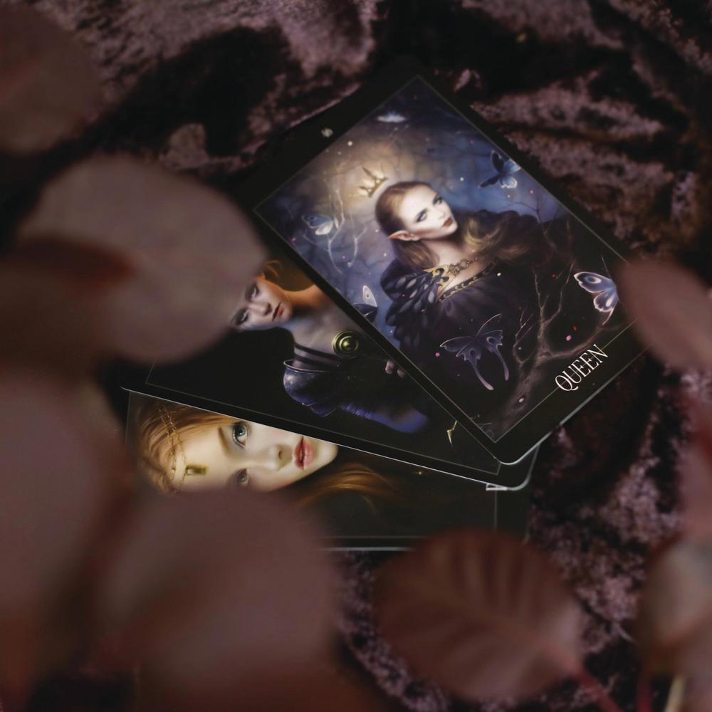 The Oracle of the Vampire Fae, cards shown on velvet