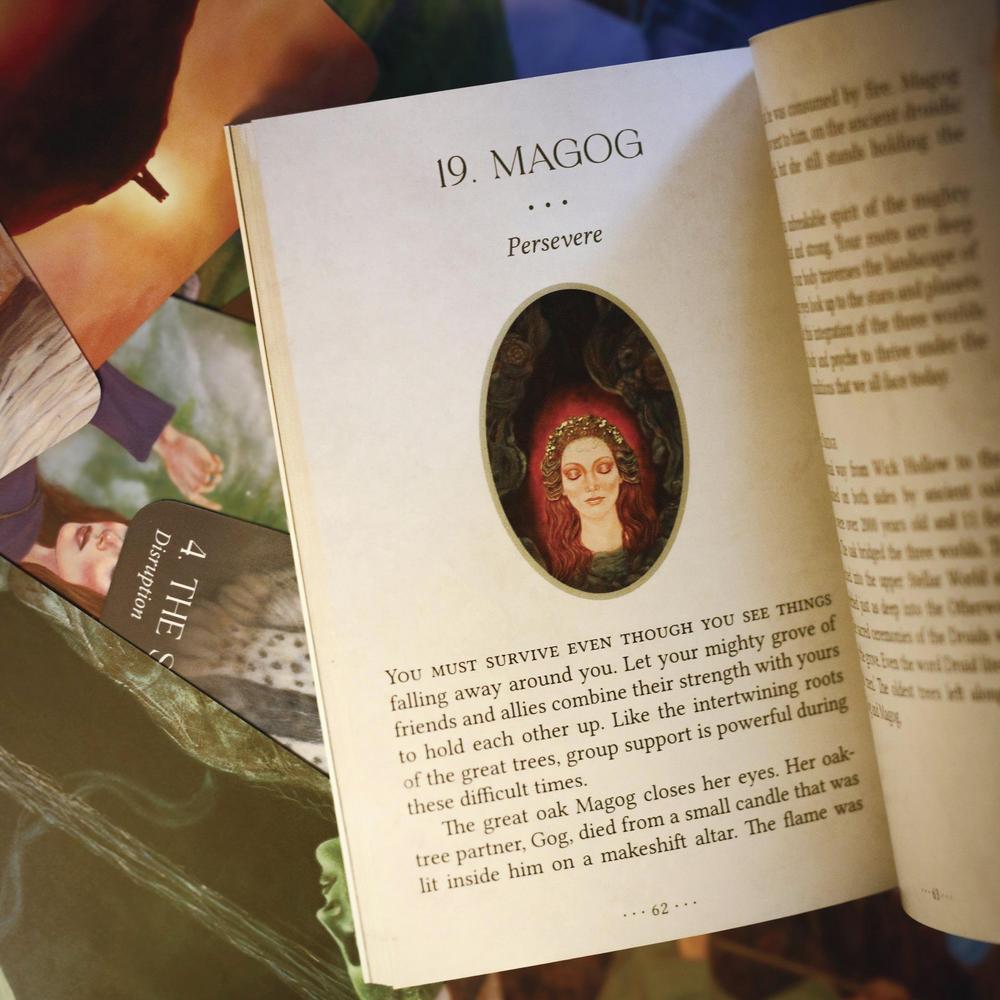 Avalon Visions oracle deck, book open to page on Magog