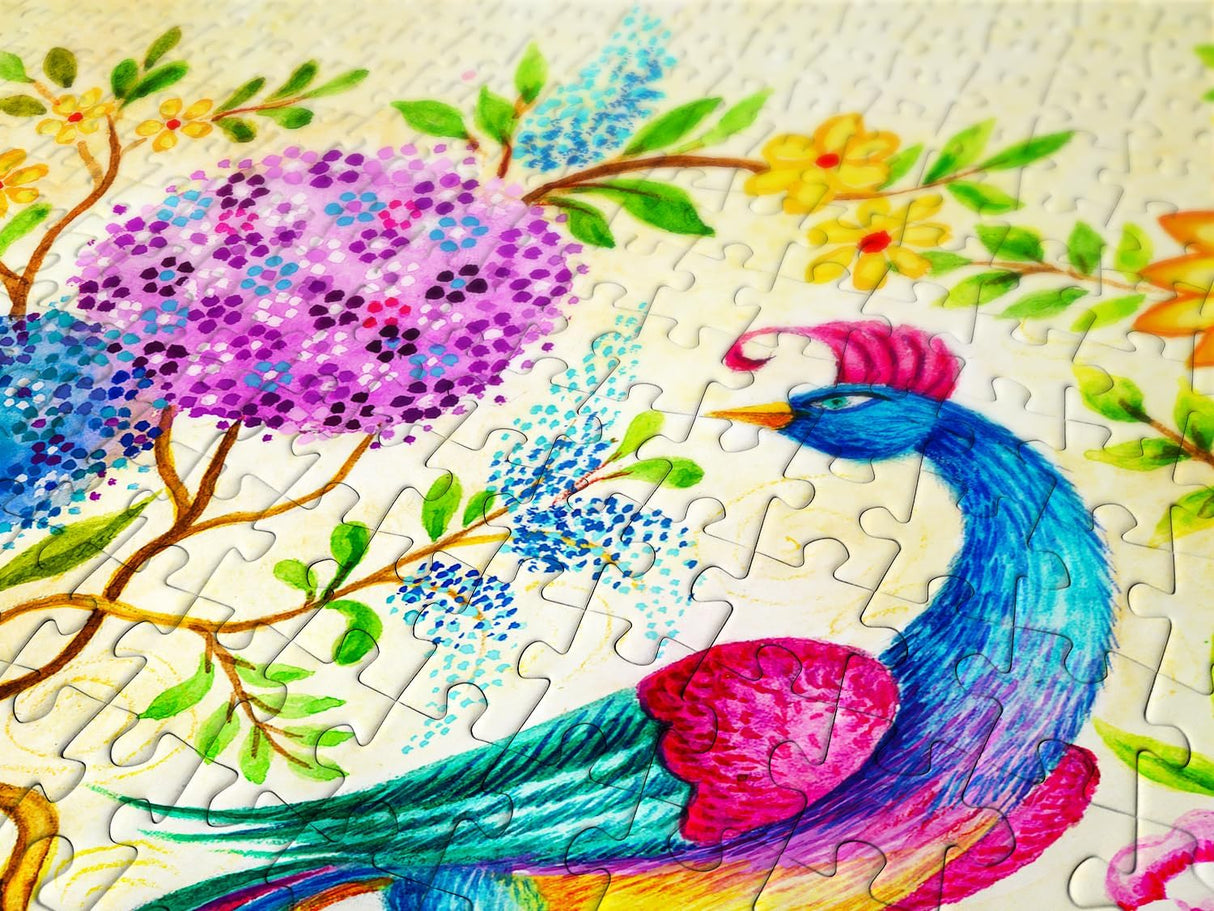 image of a rainbow fairy tale bird surrounded by colorful flowers on a tree