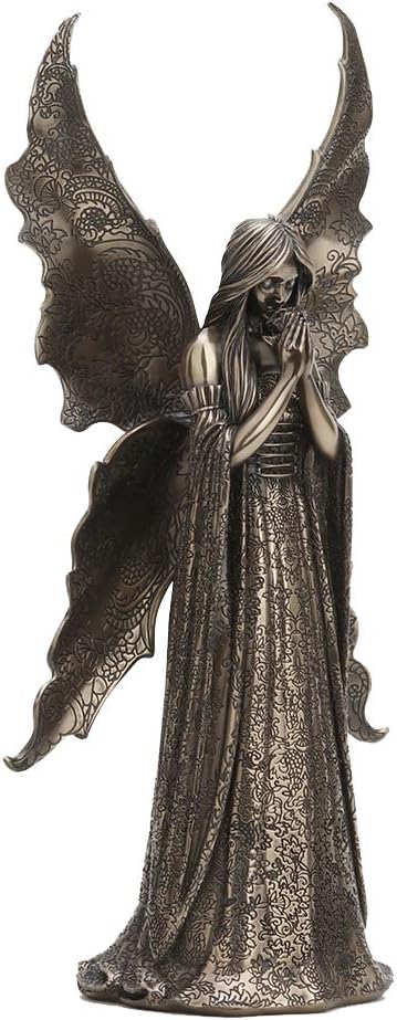 Bronze finish angel holding rose figurine