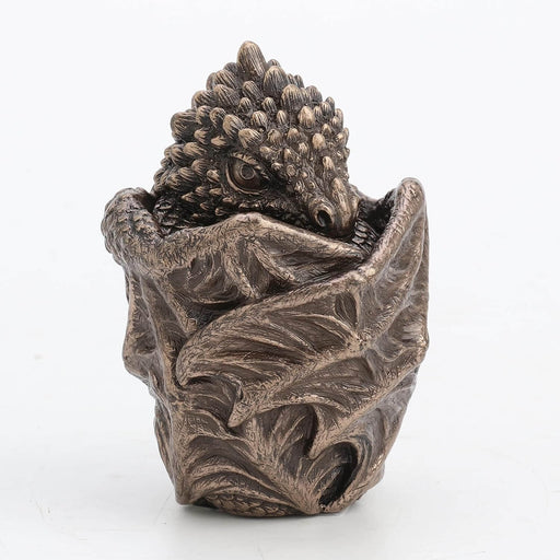 Bronze baby dragon trinket box with wings wrapped around
