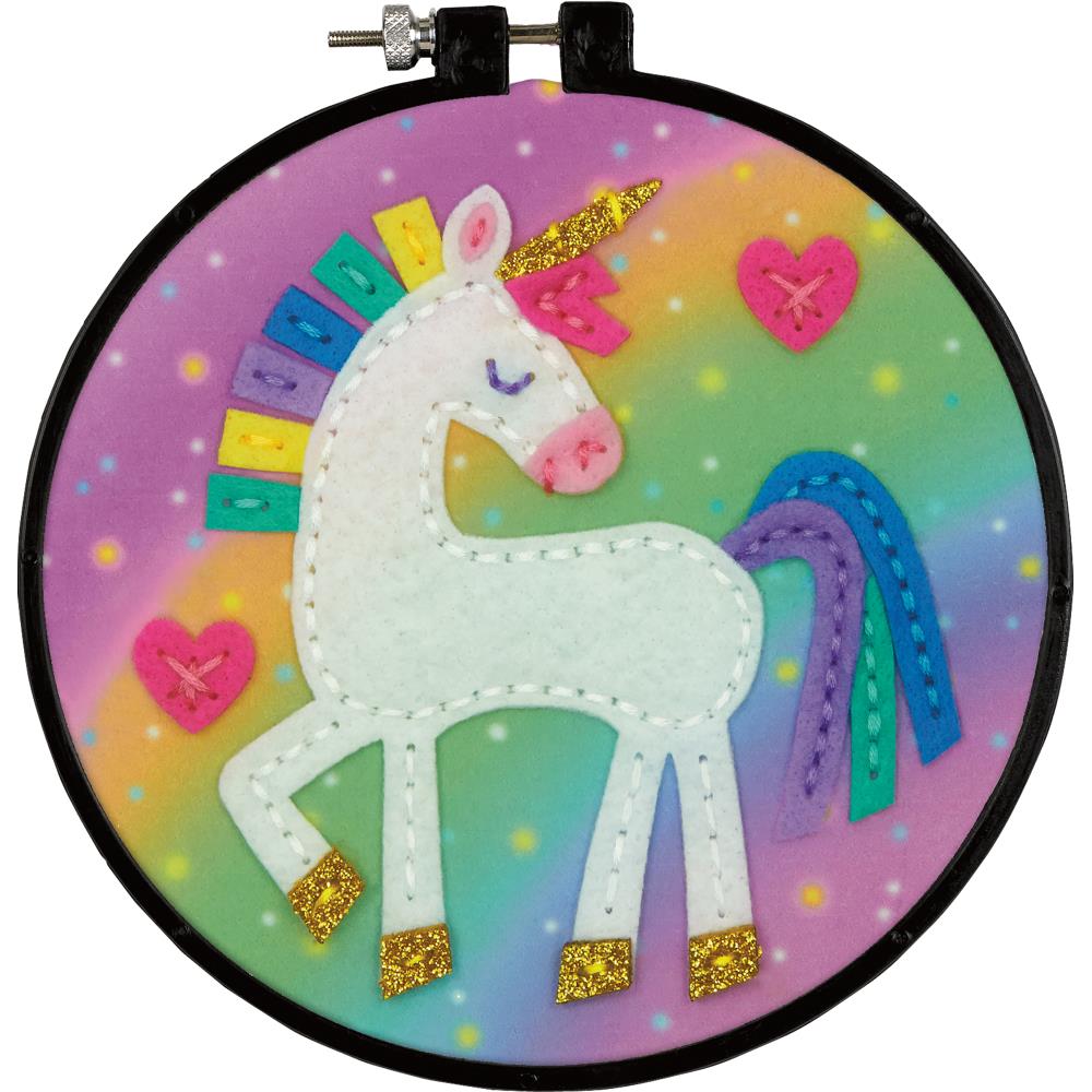 Craft kit - felt applique, finished product shown- white unicorn with rainbow and gold accents