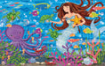 Puzzle design showing colorful mermaid, fish, octopus and undersea friends in a coral reef