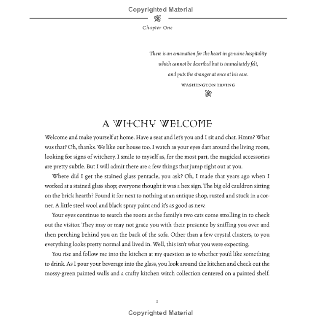 Book page with text and a quote by Washington Irving on a white background