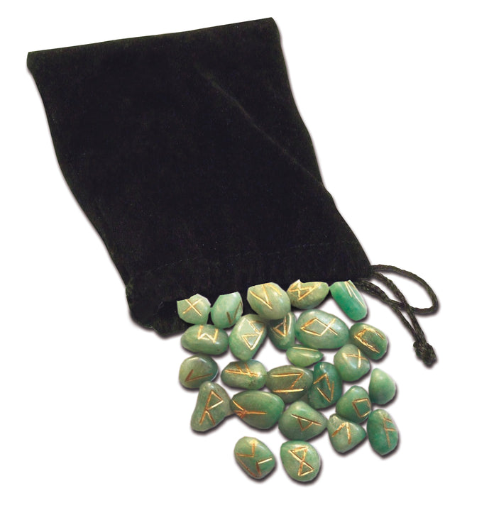 Stone rune set, green aventurine