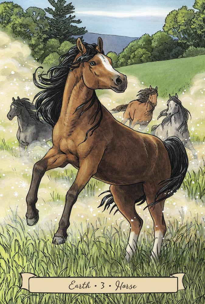 Everyday Witch's Familiars Oracle deck & guidebook, horse card example