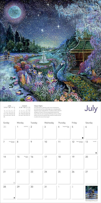 2024 Celestial Journeys wall calendar by Josephine Wall  - July example with garden