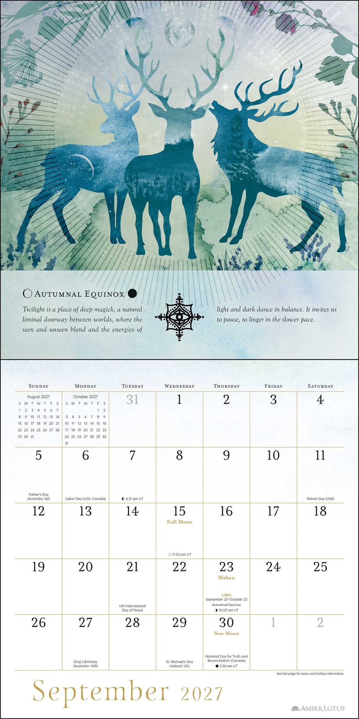 2027 Year of the Witch Wall Calendar - September with three deer