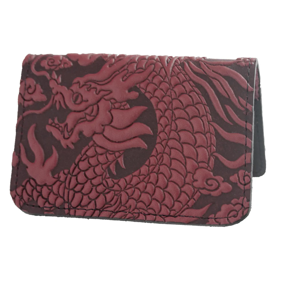 Cardholder with dragon design in a wine color