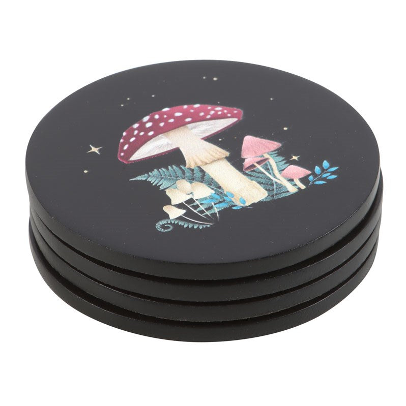 Stack of coasters with mushroom one on top
