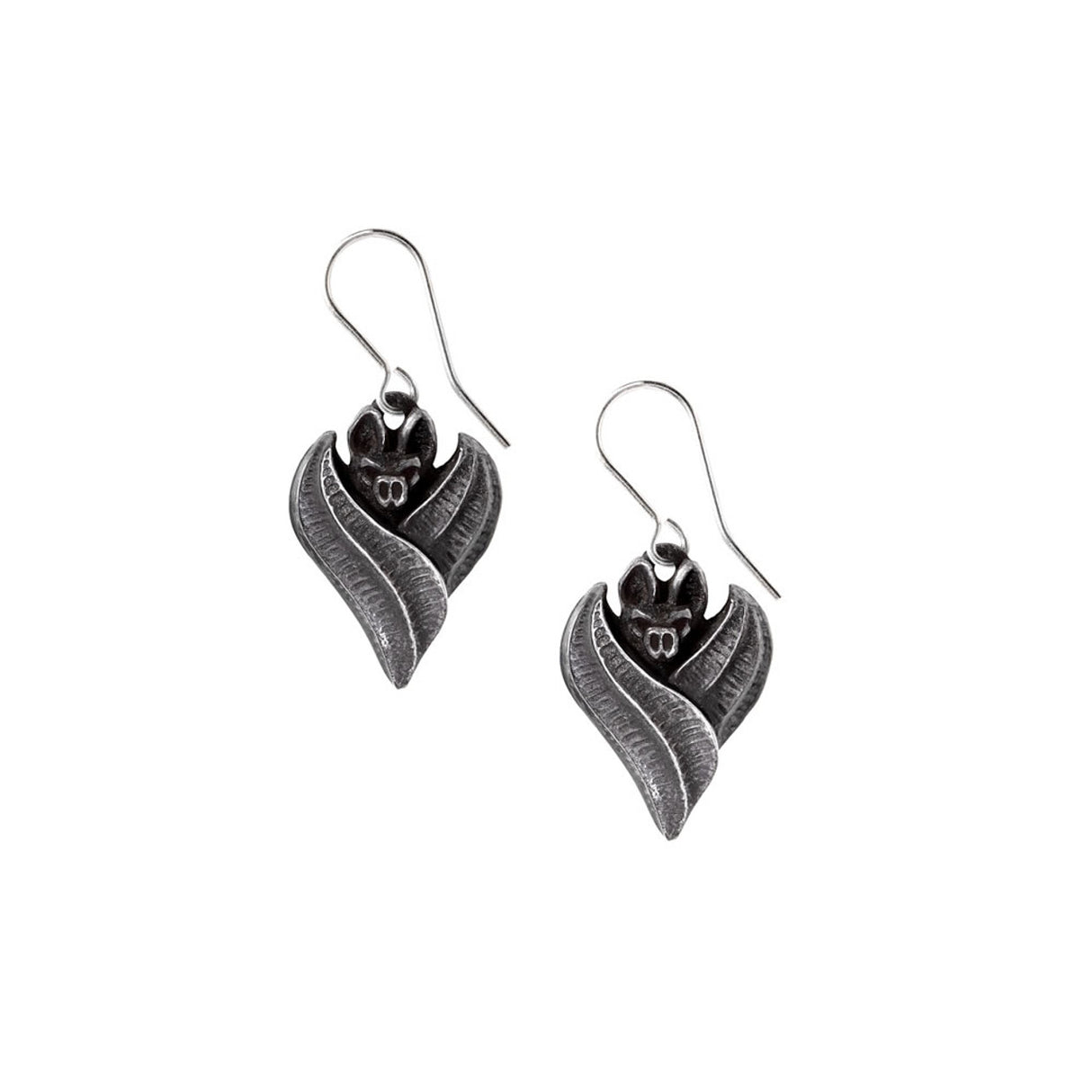 Pair of bat earrings on a white background