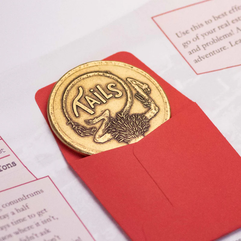 Firey from the Labyrinth Movie, heads or tails decision maker coin, Tails side shown in red envelope