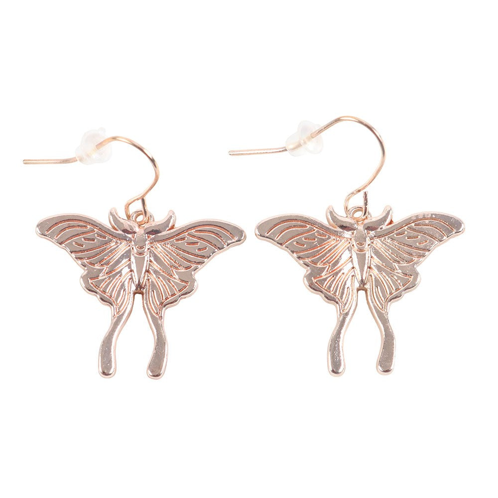 Metal allow luna moth earring pair in a light bronze color