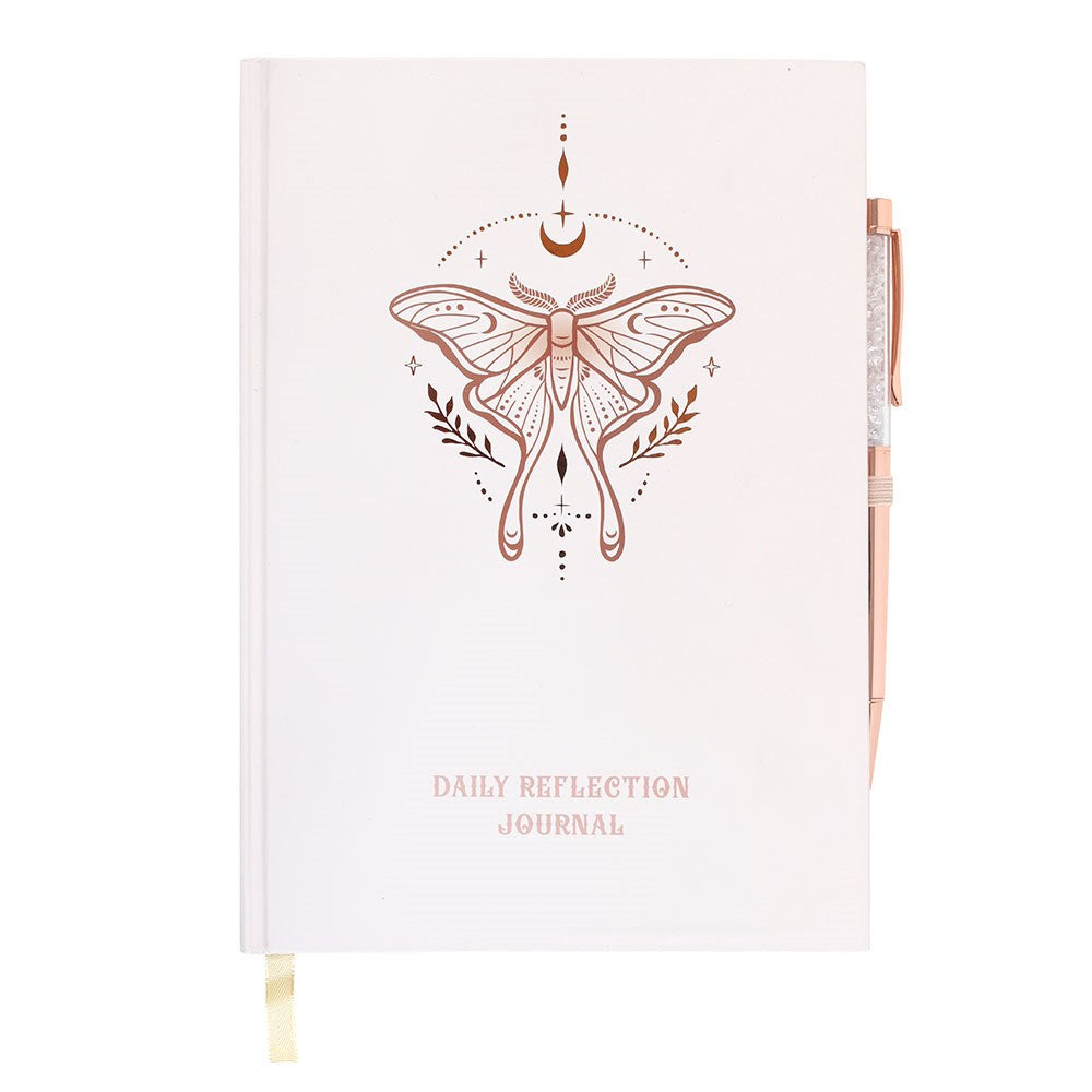 Daily Reflection Journal with a luna moth on the cover, comes with quartz pen
