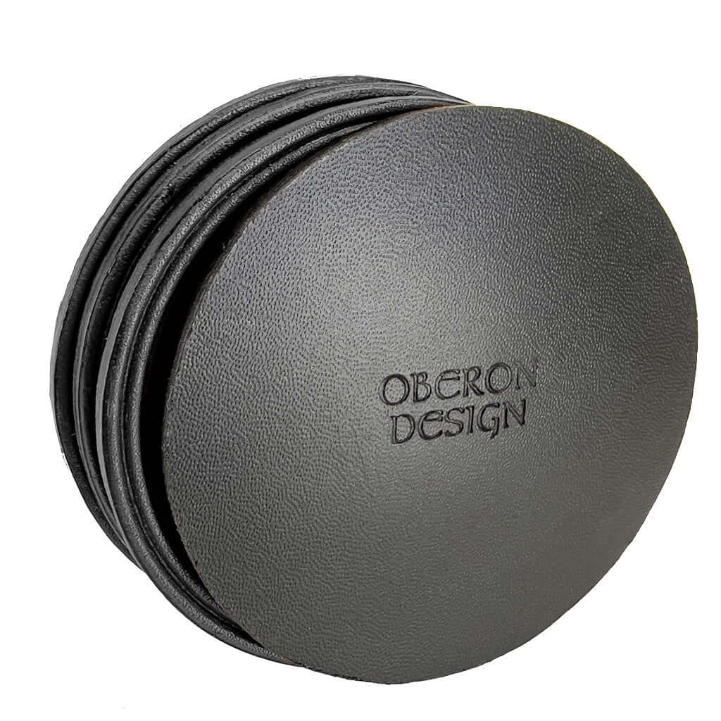 Black backing of leather coasters by Oberon Design