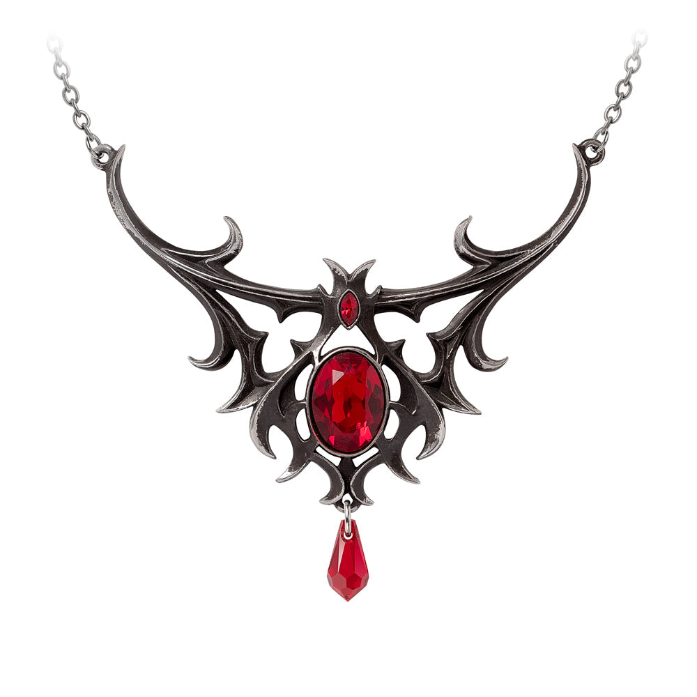 Pewter necklace with red Swarovski crystal accents