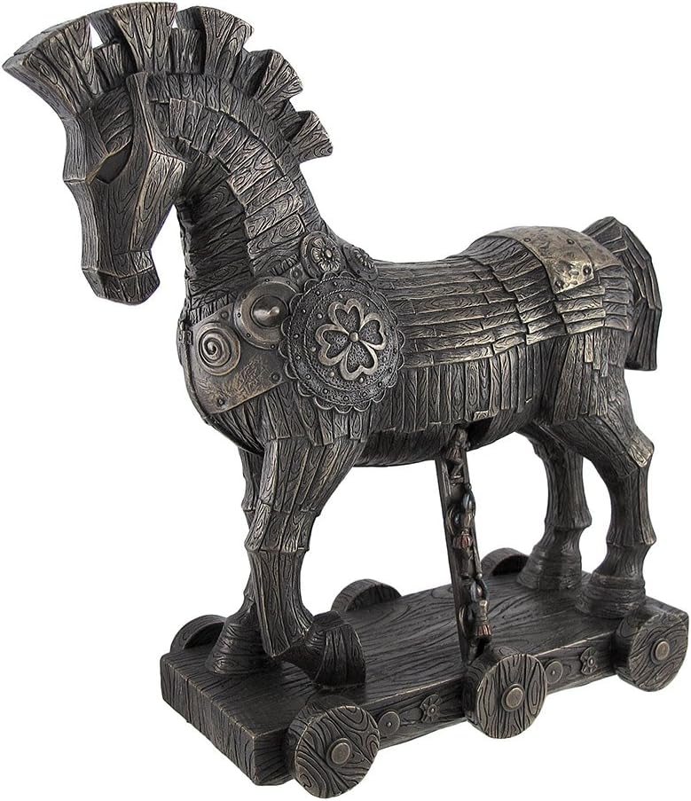 Figurine of the iconic Trojan Horse of Greek myth, with warriors climbing out