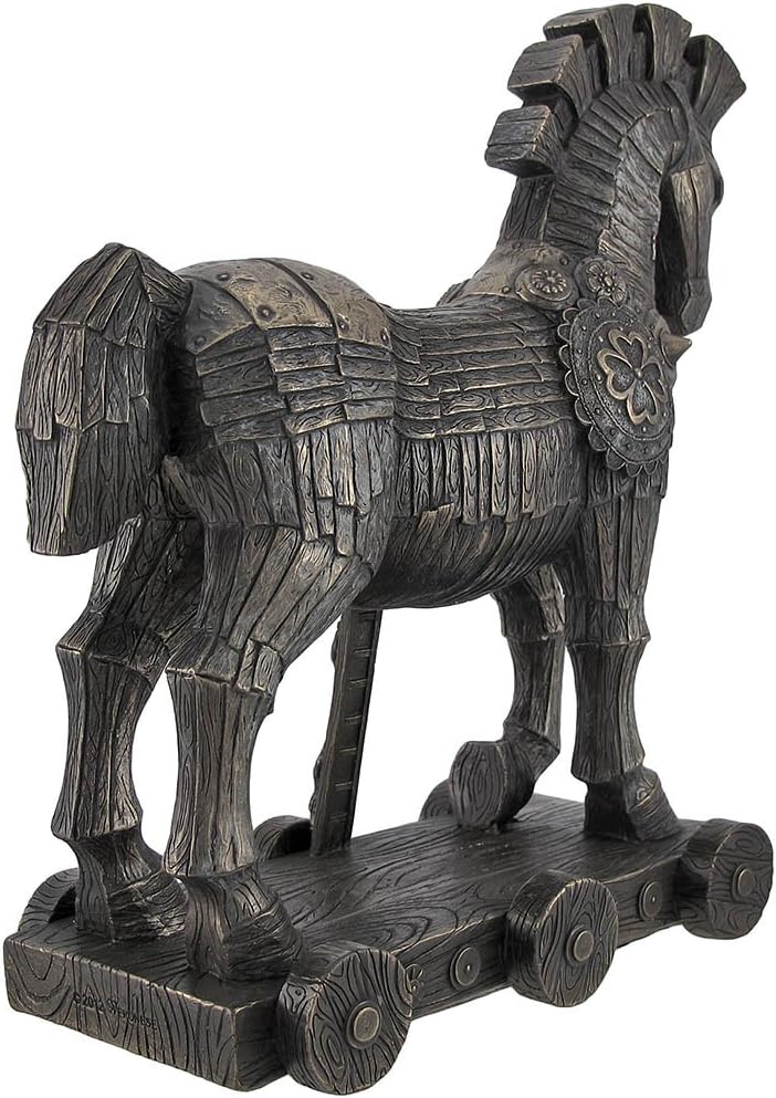 Figurine of the iconic Trojan Horse of Greek myth, with warriors climbing out