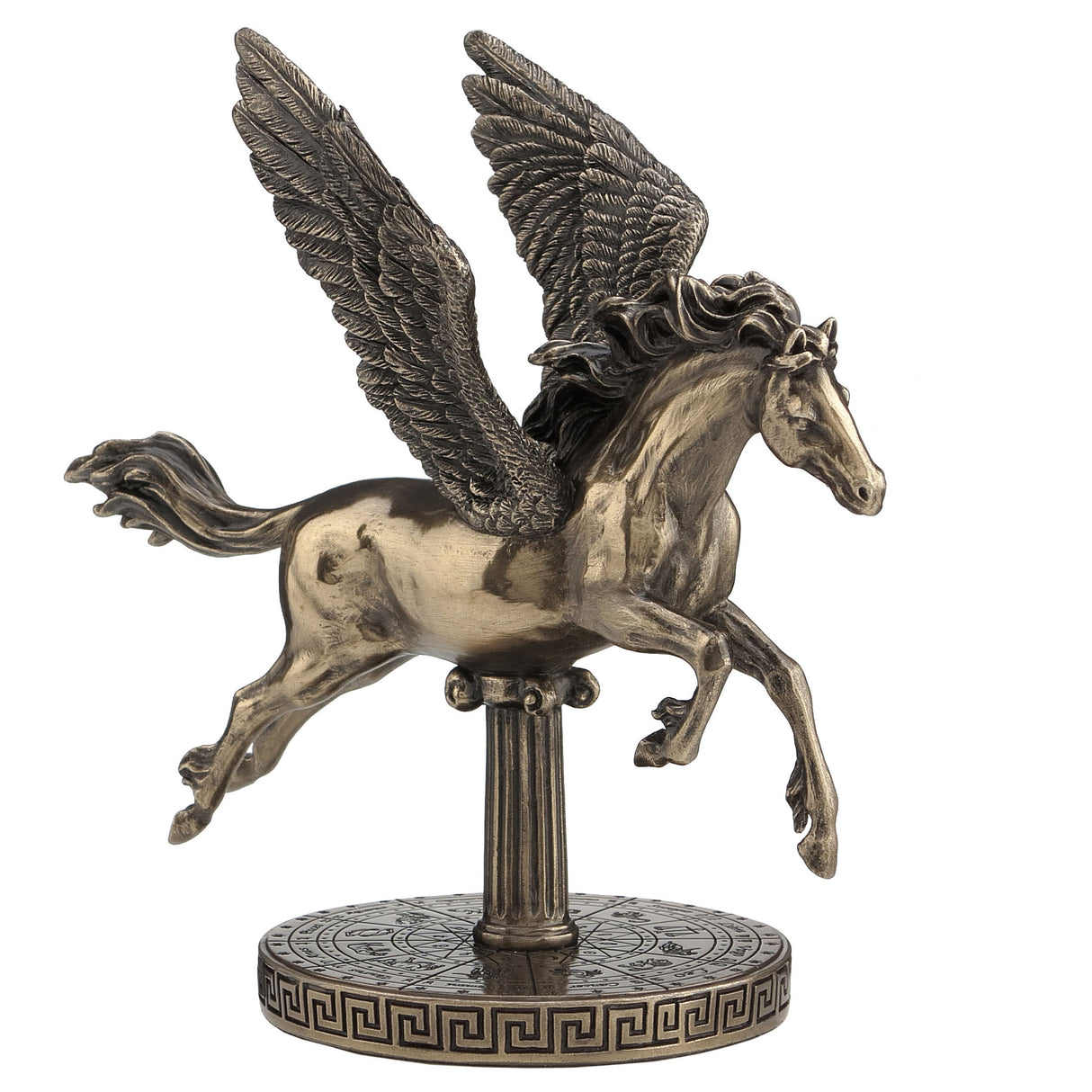 Bronze statue of a Pegasus on a white background