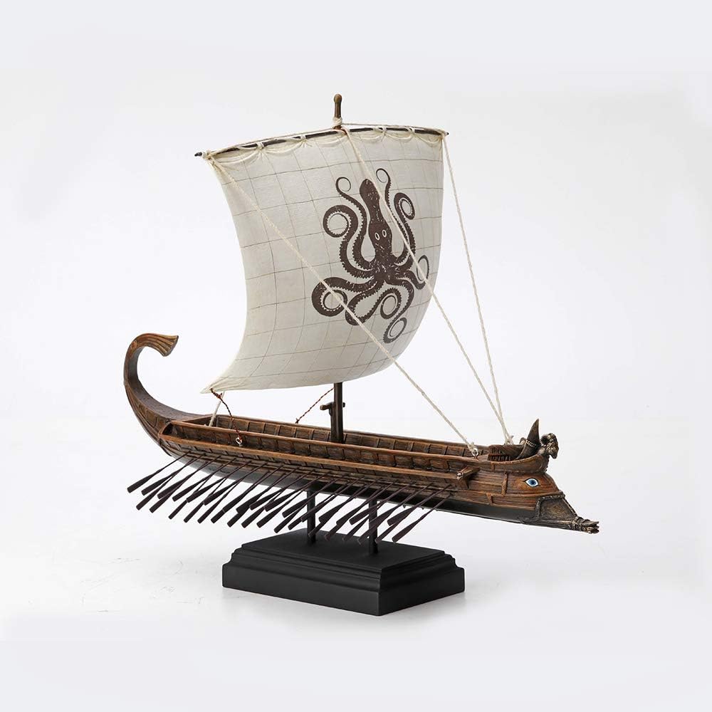 Greek Trireme warship figurine with Kraken sail
