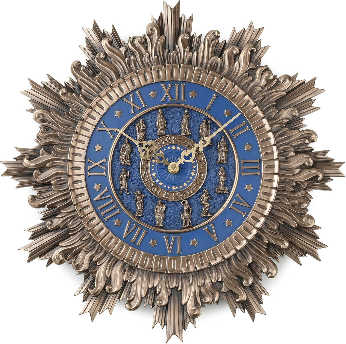 wall clock in bronze and blue wit Greek Olympic pantheon