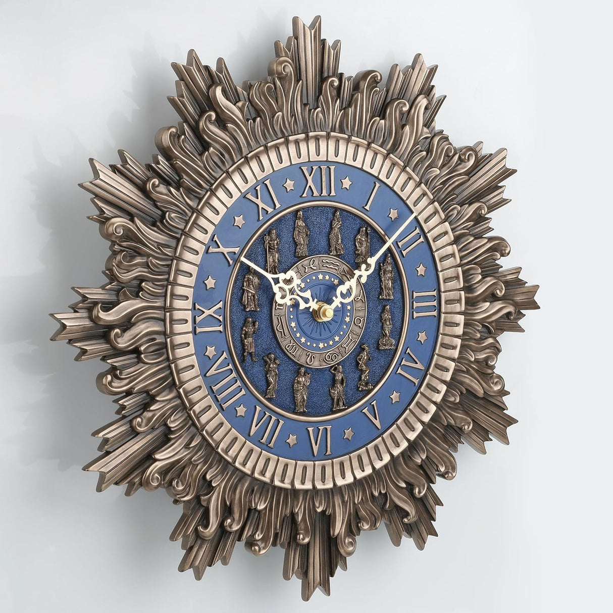 wall clock in bronze and blue wit Greek Olympic pantheon