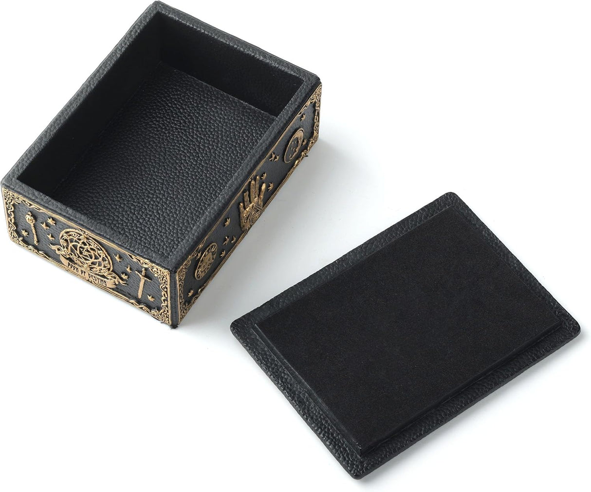 Trinket box, black with gold tarot and all seeing eye designs