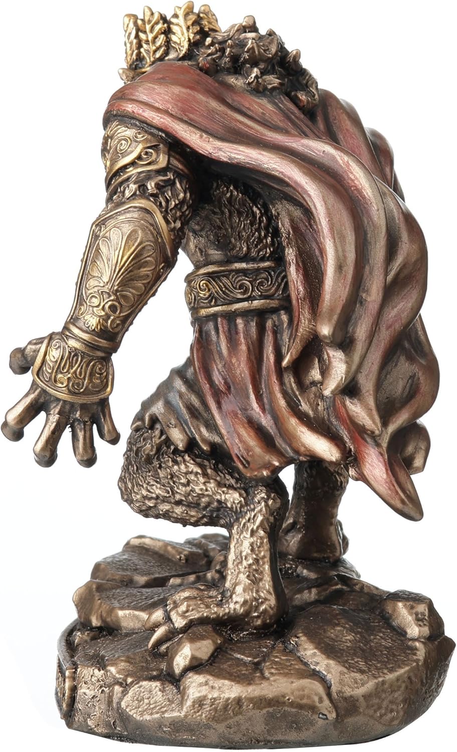 Statue of a werewolf king with armor and crown, red cape