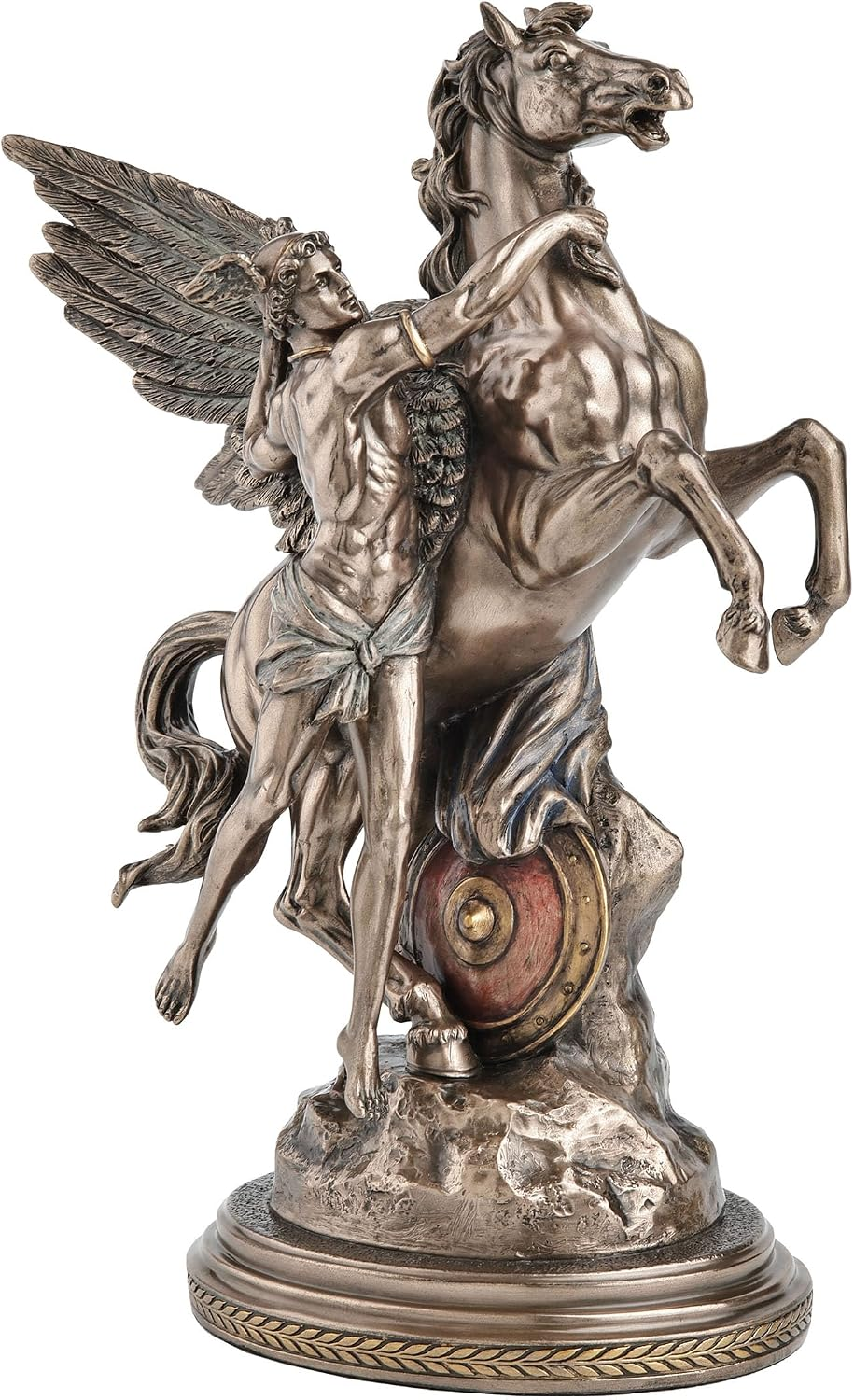 Bronze-hued statuette of Greek hero Perseus with the winged horse Pegasus