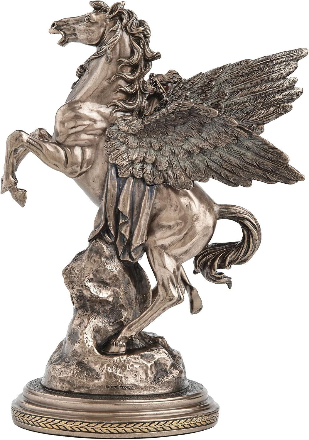 Bronze-hued statuette of Greek hero Perseus with the winged horse Pegasus