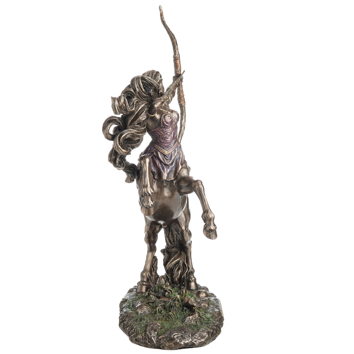 Statue of a female centaur with a bow , shown from the front