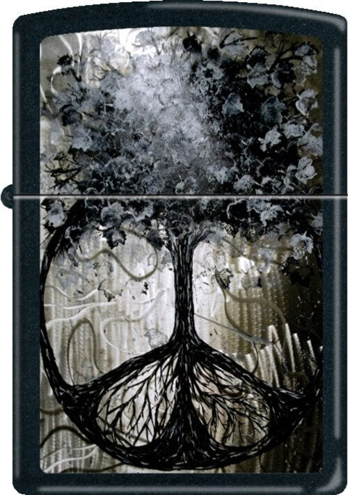 Zippo lighter with a tree design on a black background