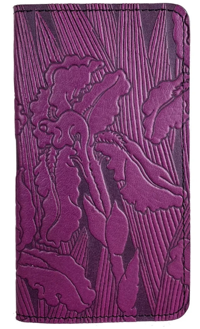 Iris leather checkbook covered in orchid purple hue