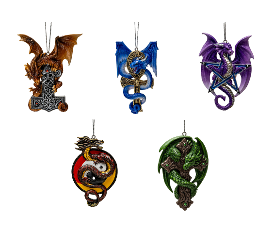 Set of 5 Anne Stokes dragon ornaments