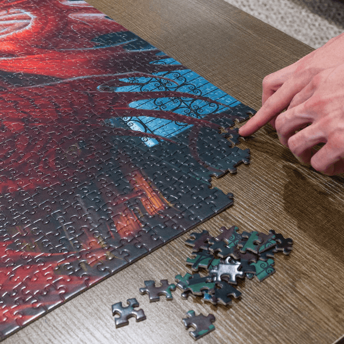 Putting together the Book Wyrms jigsaw puzzle