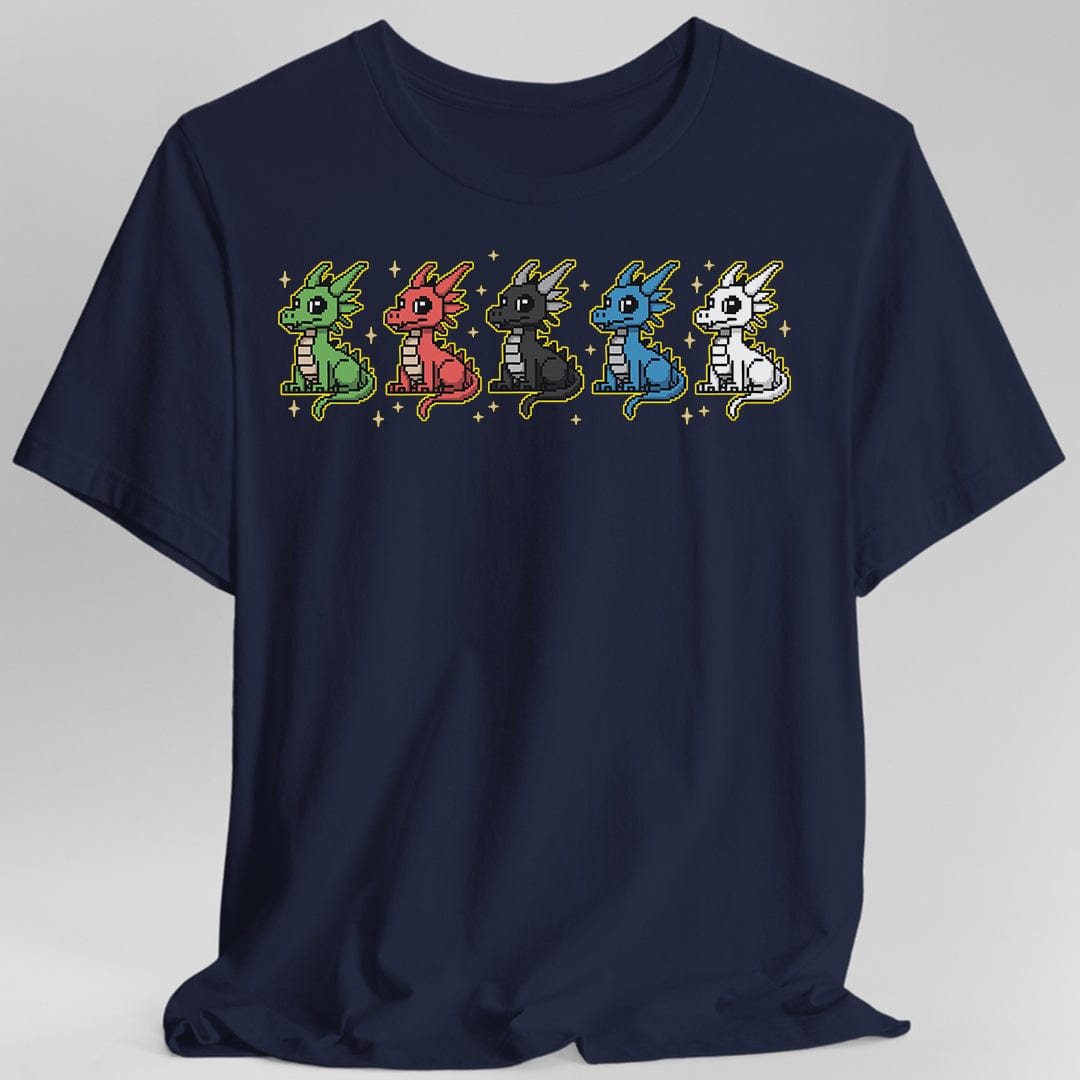 Dark blue t-shirt with colorful dragon design