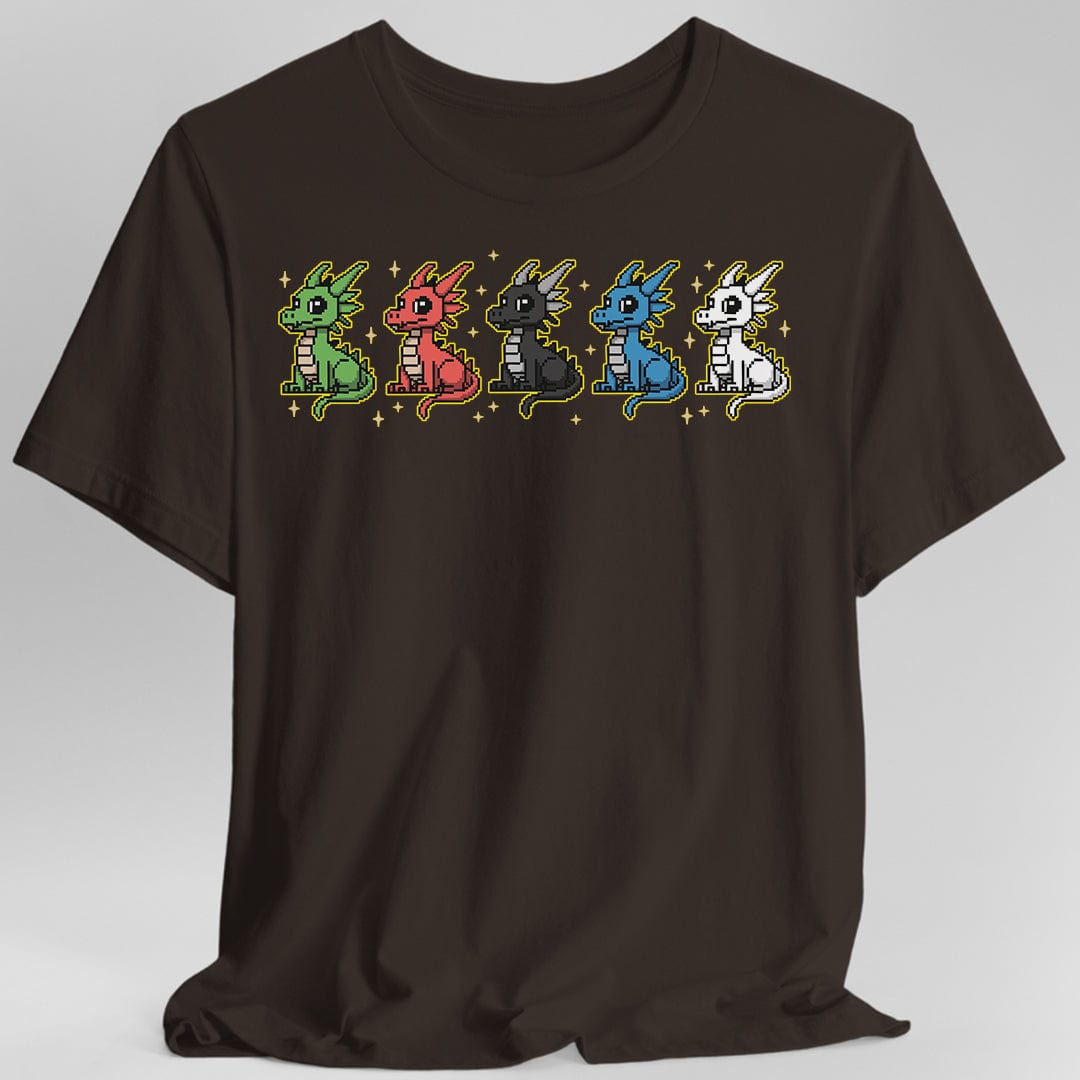 Brown t-shirt with colorful dragon design